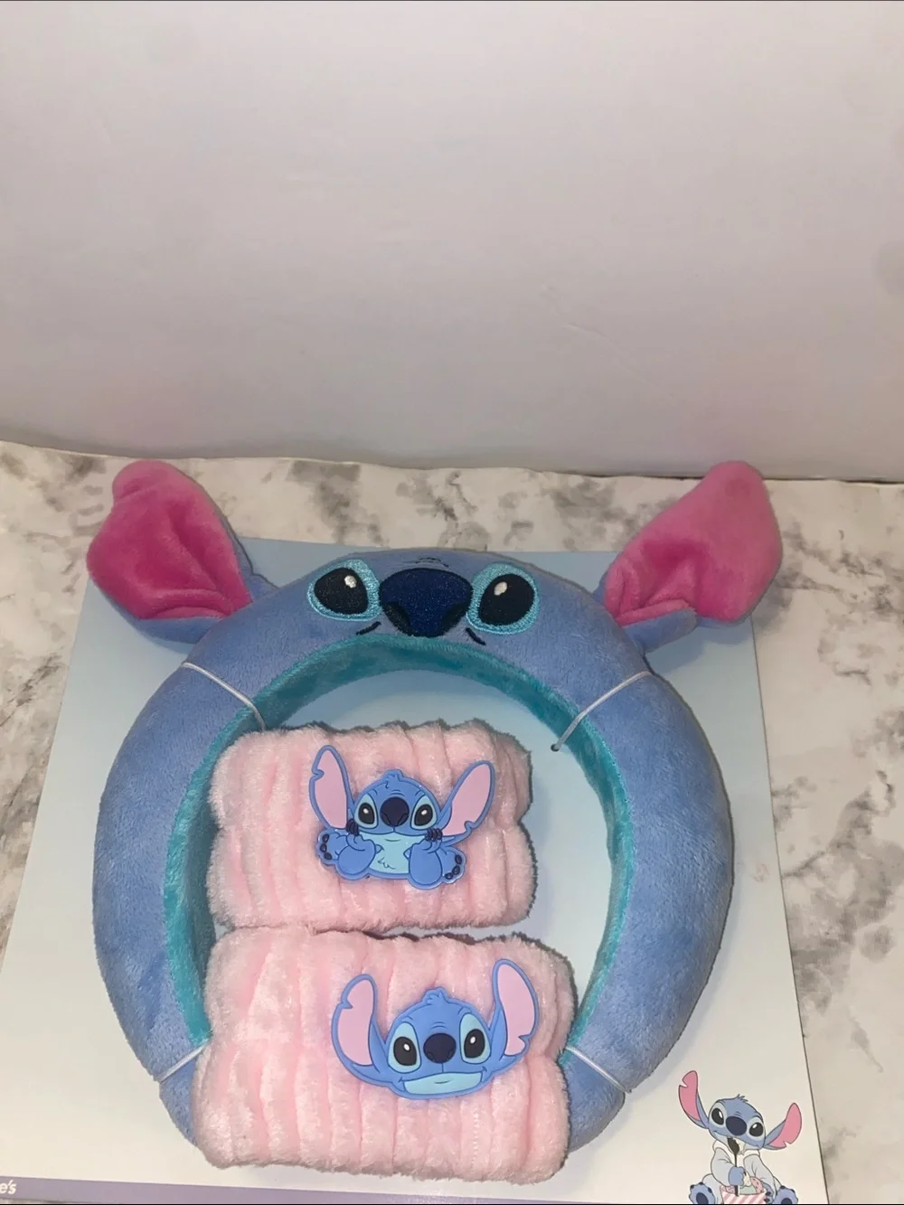 Claire's Blue & Pink Stitch Plush Headband with Pink Wrist Cuffs